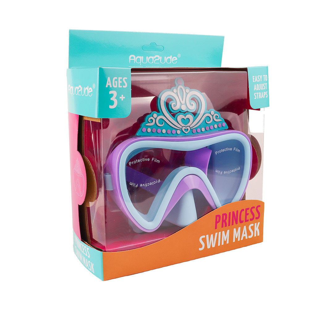 Aqua2ude Princess Crown Blue Kids Swim Mask, Anti-Fog, UV Protection, Leak-Proof, Wide Field of Vision, Comfortable Full-Face Design for Boys & Girls, Perfect for Pool & Beach