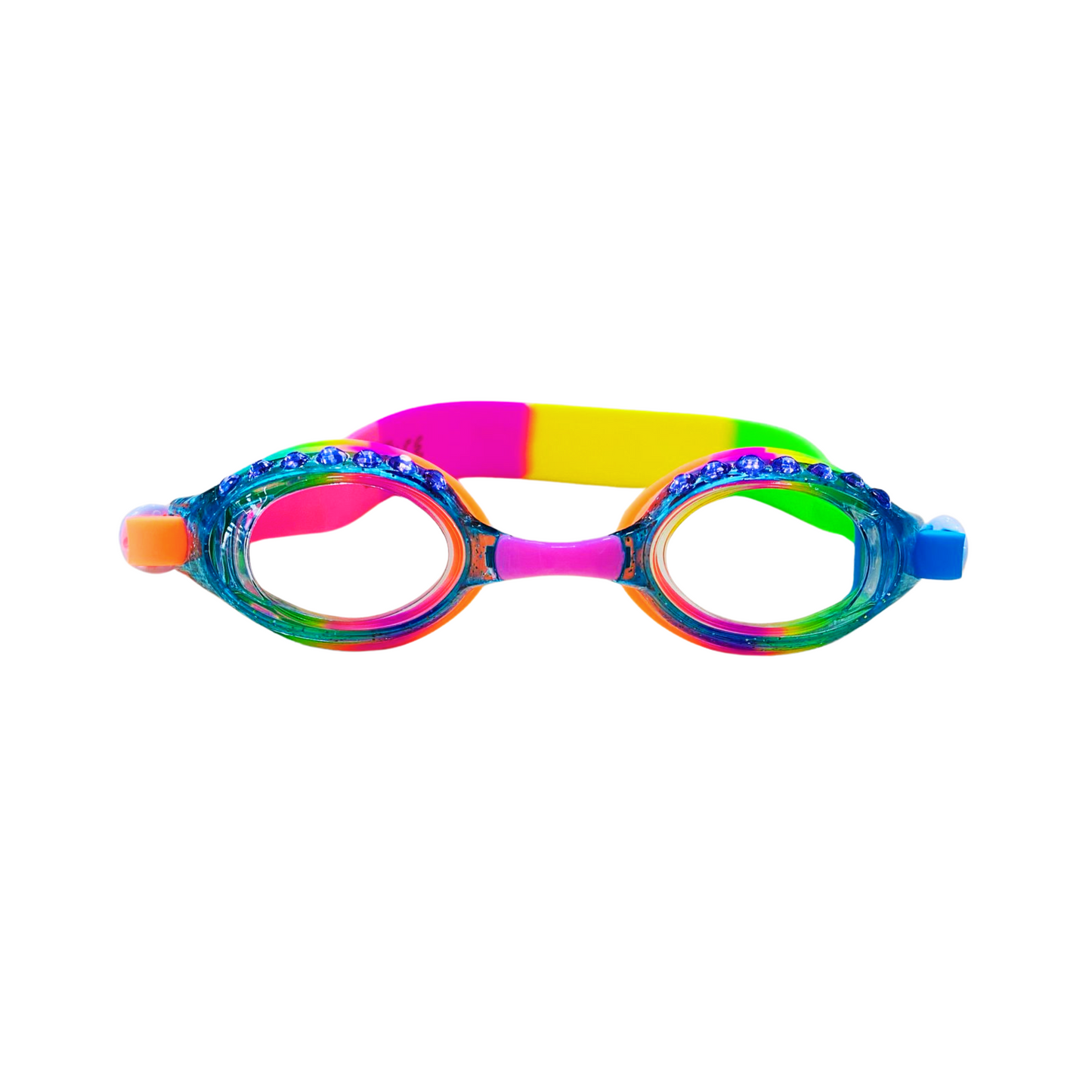 Aqua2ude Glitter Rhinestone Rainbow Anti-Fog, Polarized, UV Protection Kids Swim Goggles