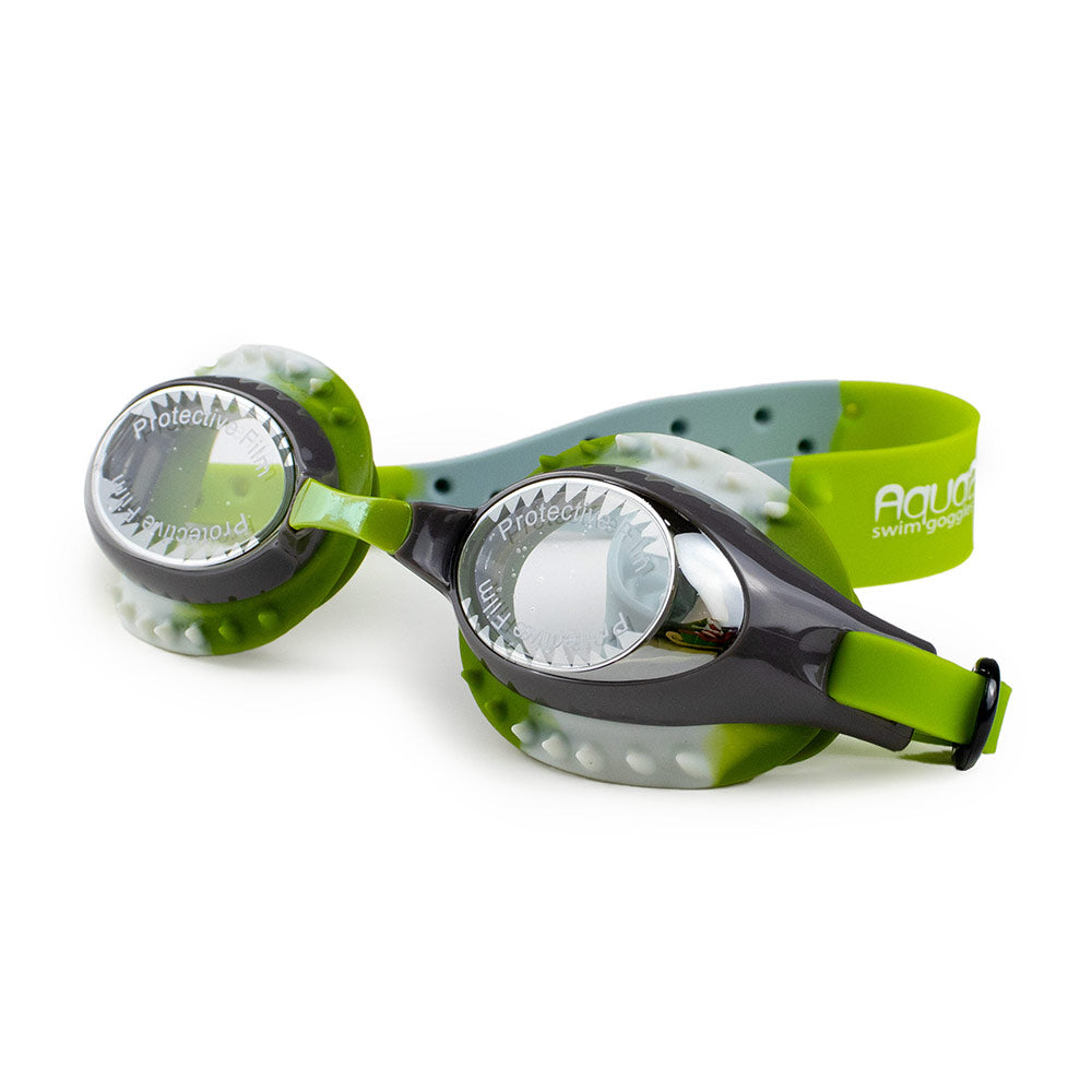 Aqua2ude Dino Green Classic Goggles – Kids Swim Goggles with UV & Anti-Fog Lenses, Includes Hard Case