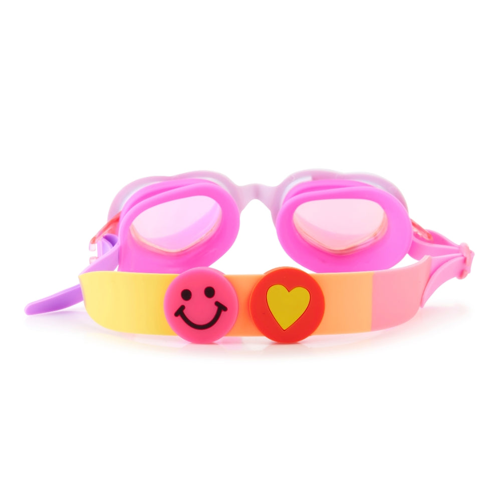 Bling2o Charmed Pearl Crush Kids' Swim Goggles – White Heart Frame with Pearls, UV Protection, Anti-Fog, Latex-Free Silicone, Adjustable Strap with Emoji Sliders, Ages 6+