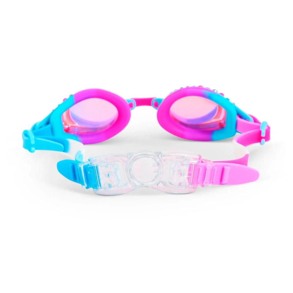 Crystal Violet Glimmering Kids Swim Goggles – Anti-Fog, UV Protection, Latex-Free Silicone, Adjustable Nose Piece & Back Clip, with Hard Case, Ages 3+