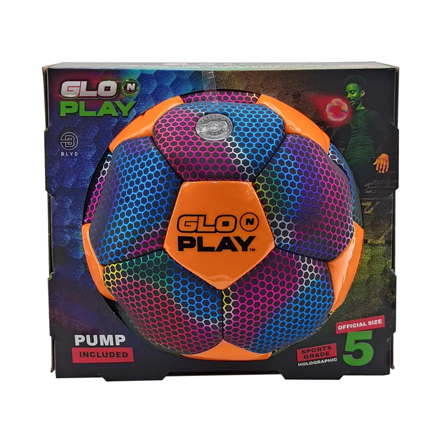 Glo N Play™ LED USB-C Rechargeable Light Up Holographic Football Size 5 (Pump Included)