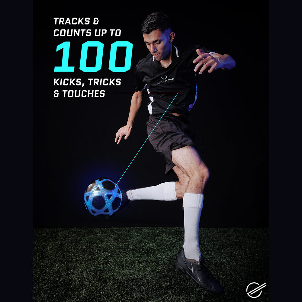 Strikesphere Counter Football – Smart Glow Soccer Ball, Interactive Indoor/ Outdoor Training Soccer Toy for Kids 6+ Years, Blue