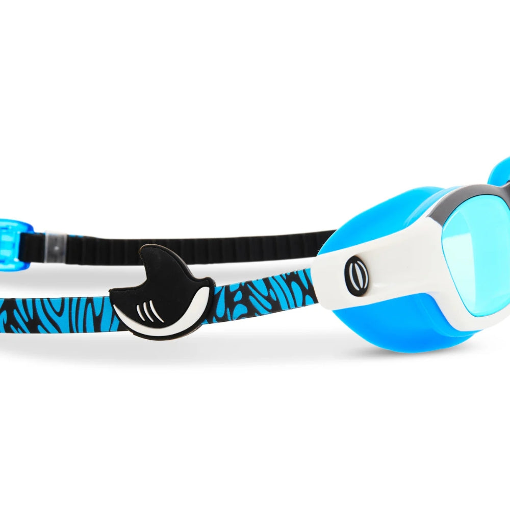 Bling2o Phantom Surfer Shark Boy Kids' Swim Goggles – Short Fin Design, UV Protection, Anti-Fog, Latex-Free Silicone, Adjustable Fit for Ages 6+, Includes Hard Case & Nose Pieces