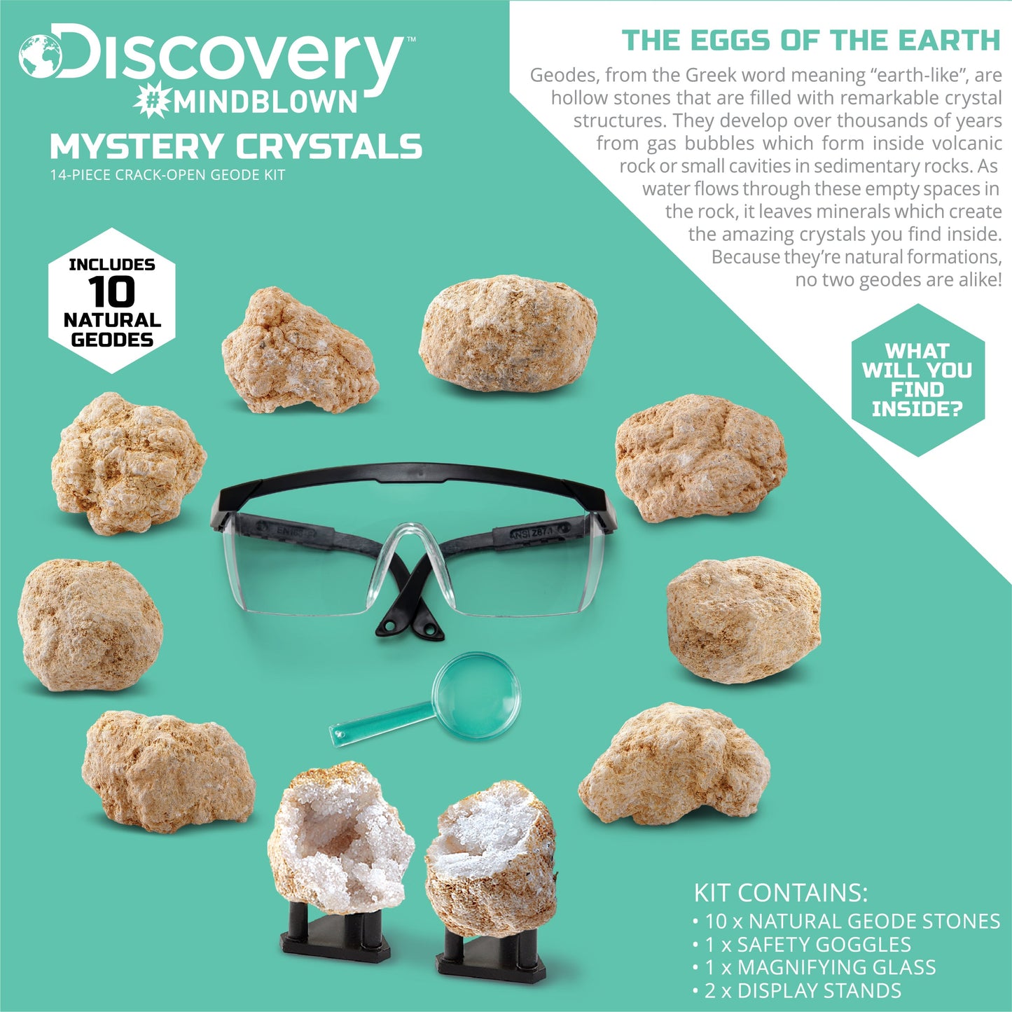 Discovery Mindblown STEM Toy Mystery Crystals Geode Excavation Science Kit 14pcs