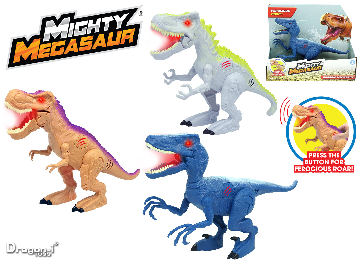 Mighty Megasaur New Light and Sound Dinosaurs Toy - 3 Assorted