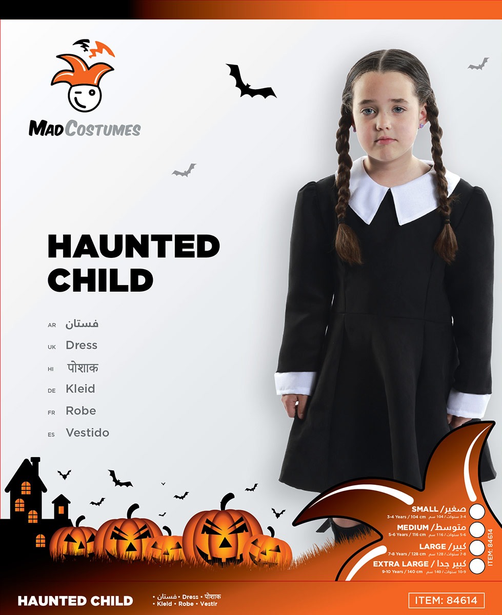 Mad Toys Haunted Child Black Dress Kids Halloween Costume