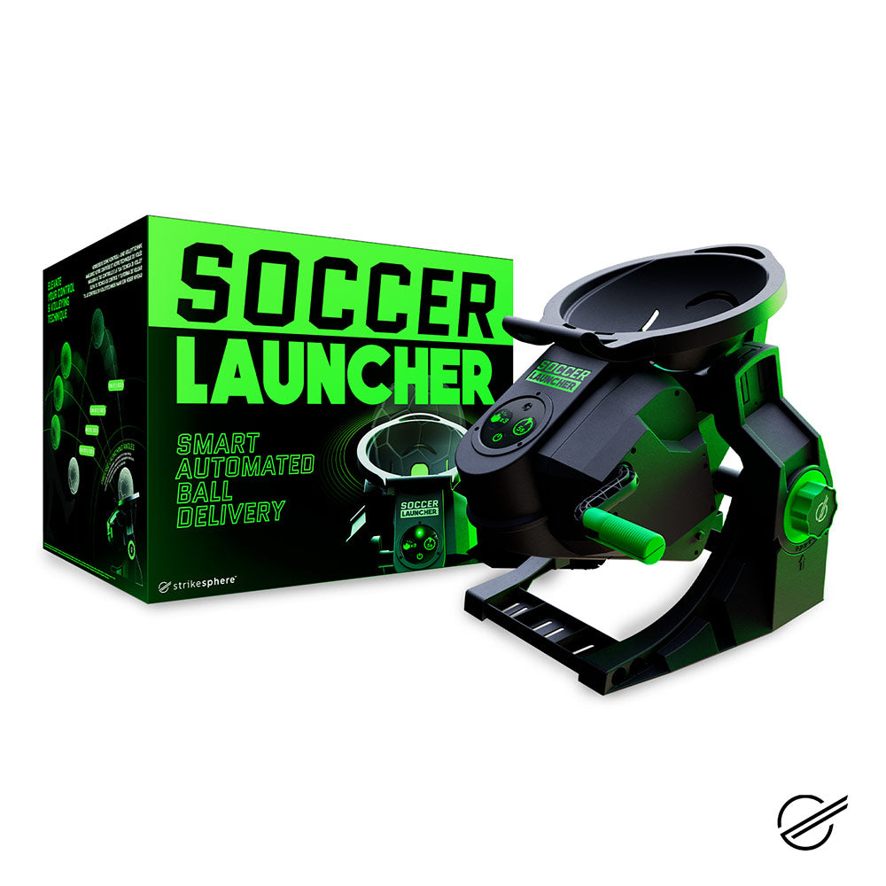Strikesphere Soccer Launcher Smart Football Training Customisable Universal Launcher for Volleys, Control & Precision, Fires up to 13ft, LED Audio Countdown