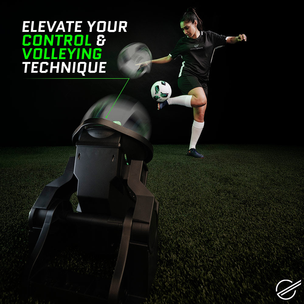 Strikesphere Soccer Launcher Smart Football Training Customisable Universal Launcher for Volleys, Control & Precision, Fires up to 13ft, LED Audio Countdown