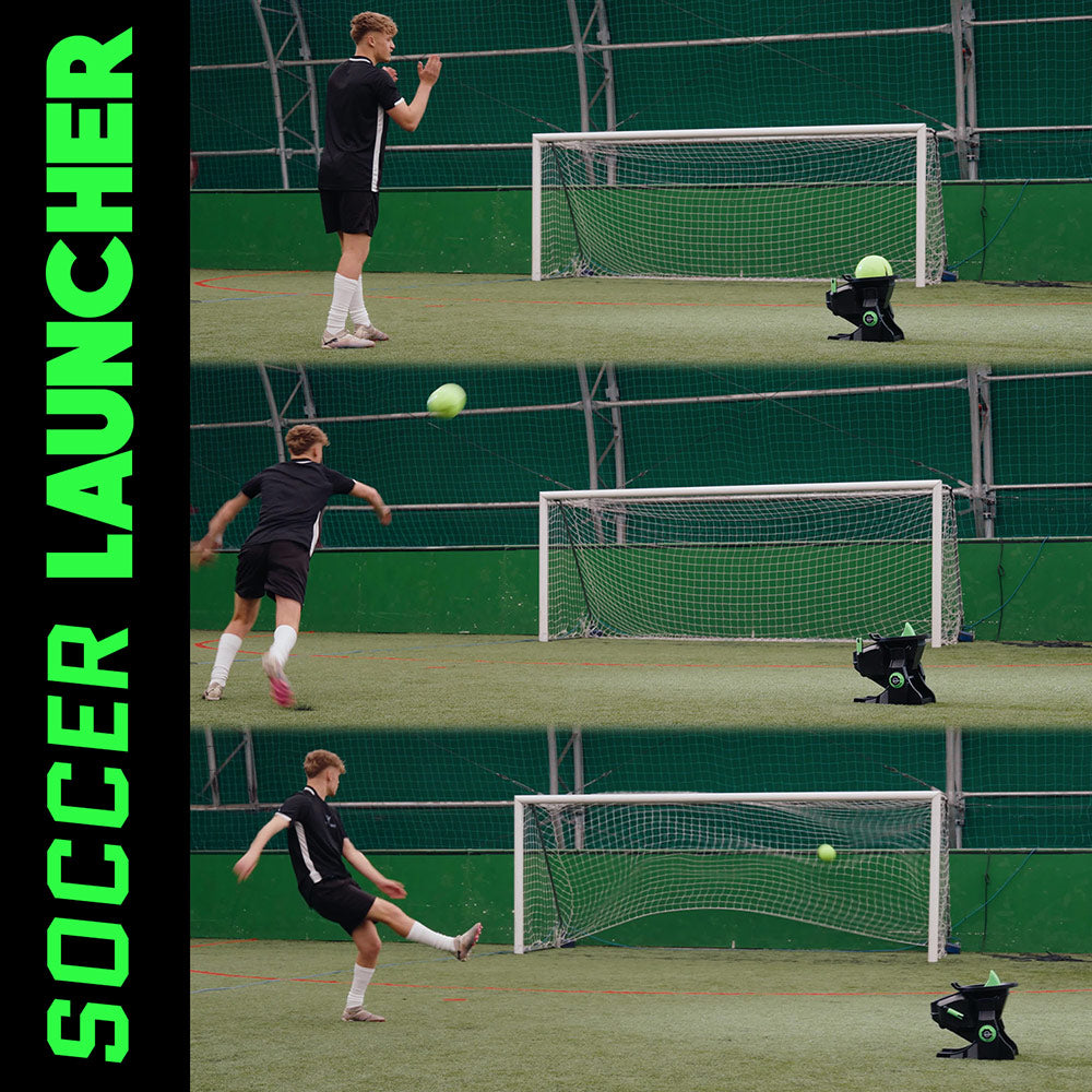 Strikesphere Soccer Launcher Smart Football Training Customisable Universal Launcher for Volleys, Control & Precision, Fires up to 13ft, LED Audio Countdown
