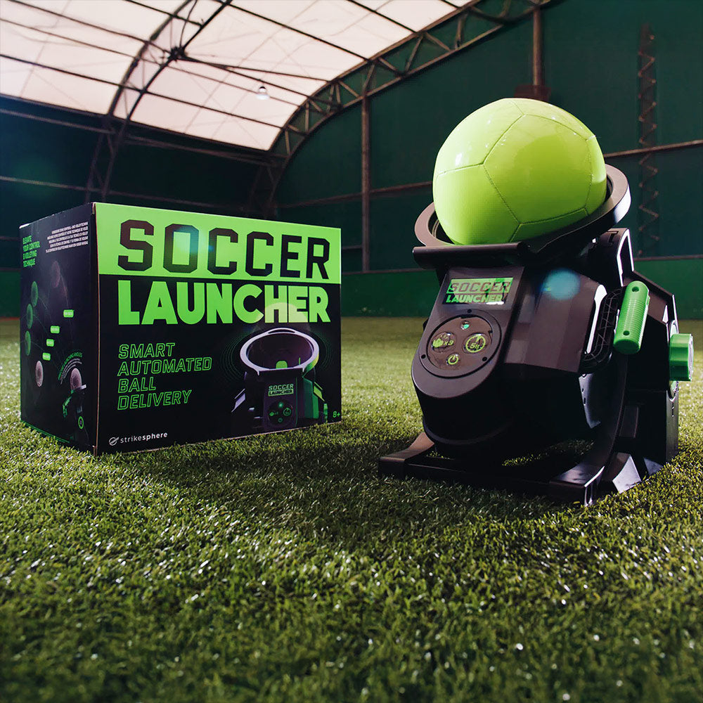 Strikesphere Soccer Launcher Smart Football Training Customisable Universal Launcher for Volleys, Control & Precision, Fires up to 13ft, LED Audio Countdown