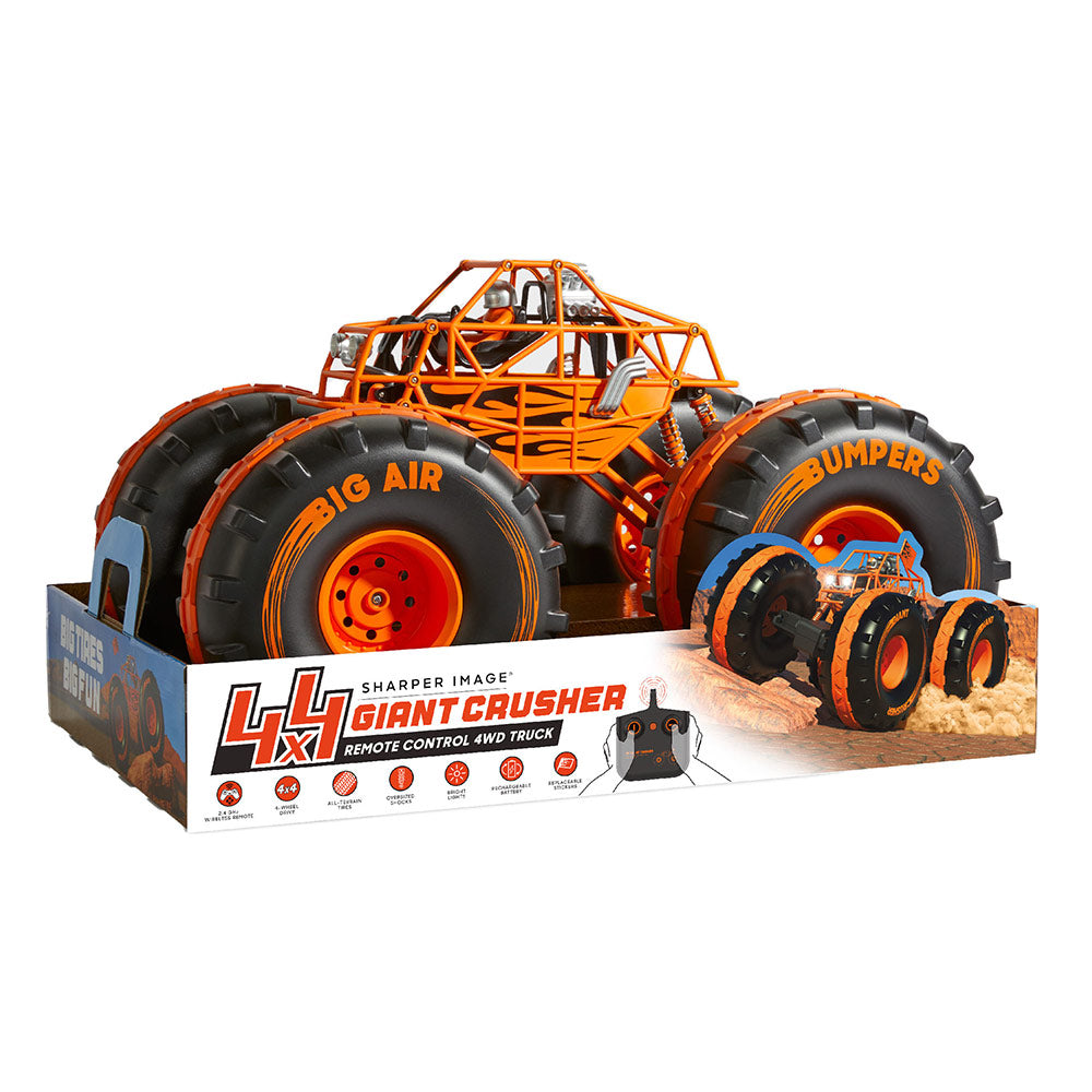 Sharper Image® 4x4 Giant Crusher Remote Control 4WD Truck, Off-Road Tires, LED Headlights, Orange