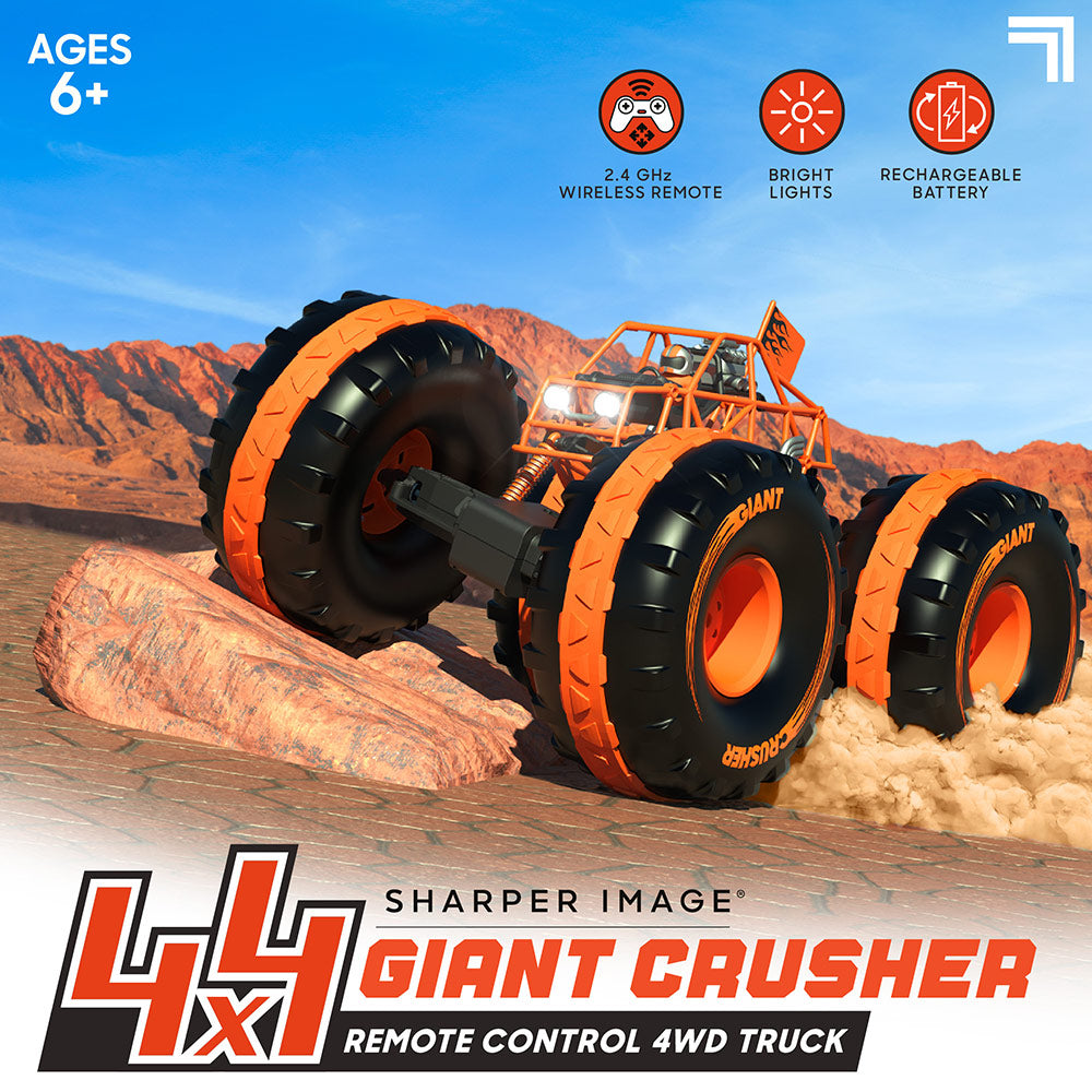 Sharper Image® 4x4 Giant Crusher Remote Control 4WD Truck, Off-Road Tires, LED Headlights, Orange