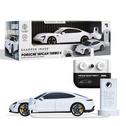 Sharper Image Officially Licensed Porsche Taycan Turbo S Remote Control Electric Car, Working LED Lights & USB-C Charging Station