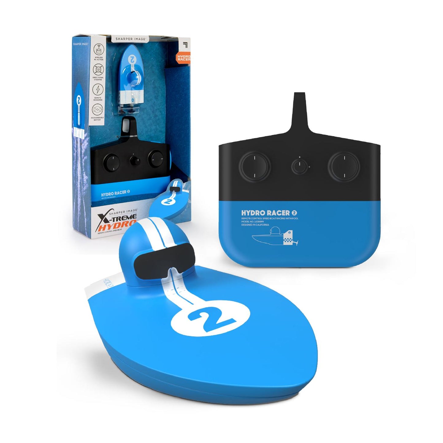 Sharper Image® X-Treme Hydro RC Speedboat, Blue, Group Boat Racing High Speed Toy for Kids 6+ Years, Rechargeable Battery, Portable & Easy Steering