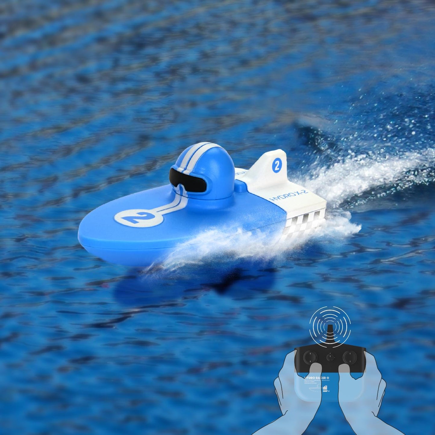 Sharper Image® X-Treme Hydro RC Speedboat, Blue, Group Boat Racing High Speed Toy for Kids 6+ Years, Rechargeable Battery, Portable & Easy Steering