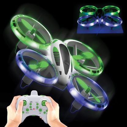 Sharper Image 2.4GHz RC Quadcopter Plane Glow Up Beginners Mini Stunt Drone with LED Lights & Rechargeable Battery for Kids 8+ Years