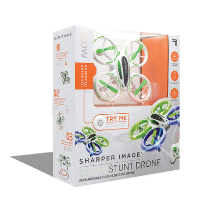 Sharper Image 2.4GHz RC Quadcopter Plane Glow Up Beginners Mini Stunt Drone with LED Lights & Rechargeable Battery for Kids 8+ Years