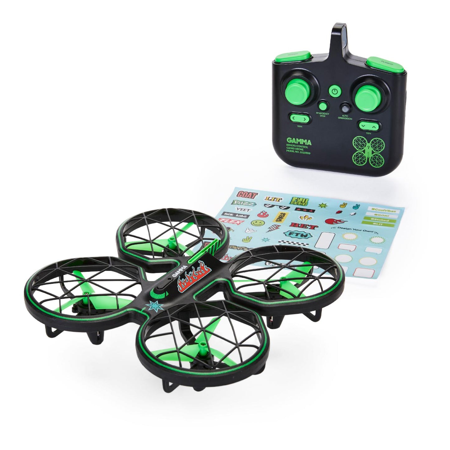 Sharper Image® Gamma RC Caged Drone 6.9inch 150 Feet Range Remote Control Toy for Kids 8+ Years, with 40 Reusable Stickers for Personalized Design