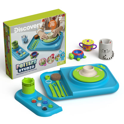 Discovery Kids Spin and Mold Pottery Studio STEM Toy Motorized Clay Art Station, Shape Sculpt Paint