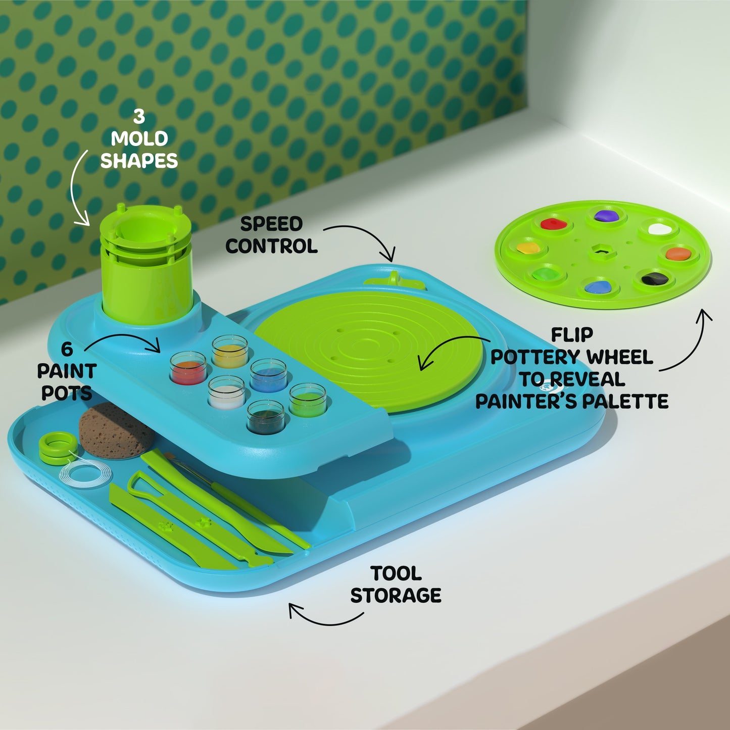 Discovery Kids Spin and Mold Pottery Studio STEM Toy Motorized Clay Art Station, Shape Sculpt Paint