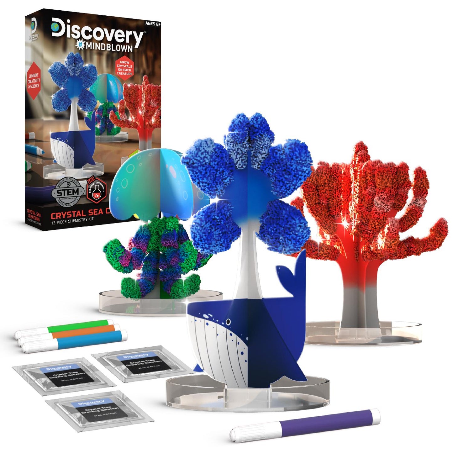 Discovery™ #MINDBLOWN Crystal Sea Creations 13-Piece Chemistry Kit, Early Learning Experiment STEM Toy for Kids 8+ Years