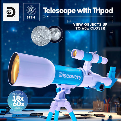 Discovery™ # MINDBLOWN STEM Toy Telescope with Adjustable Tripod, View Object 60x Closer, for Astronomy Beginners 6+ Years