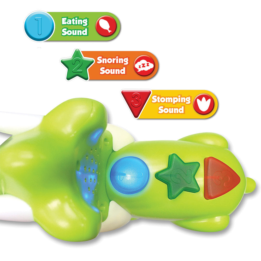 Junior Megasaur Push & Play Sound Green Triceratops Figure Educational Toy, Eating Snoring Stomping