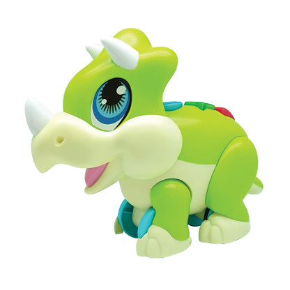 Junior Megasaur Push & Play Sound Green Triceratops Figure Educational Toy, Eating Snoring Stomping