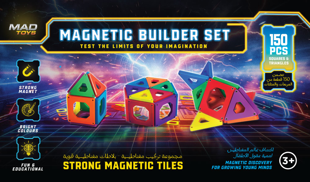 Mad Toys Magnetic Builder Set 150 Pieces Multicolour Magnetic Construction Tiles STEM Educational Building Toy for Kids, Creative Learning, Fine Motor Skills & Imaginative Play, Ages 3+