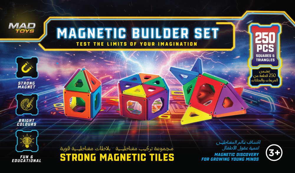 Mad Toys Magnetic Builder Set 250 Pieces Multicolour Magnetic Construction Tiles STEM Educational Building Toy for Kids, Creative Learning, Fine Motor Skills & Imaginative Play, Ages 3+