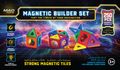 Mad Toys Magnetic Builder Set 250 Pieces Multicolour Magnetic Construction Tiles STEM Educational Building Toy for Kids, Creative Learning, Fine Motor Skills & Imaginative Play, Ages 3+