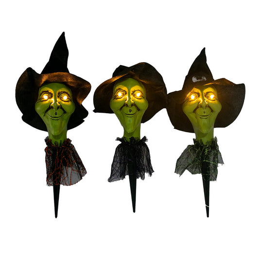 Mad Toys Spooky 3-Pieces Witch Pathway Lights Marker with Stakes Halloween Decoration