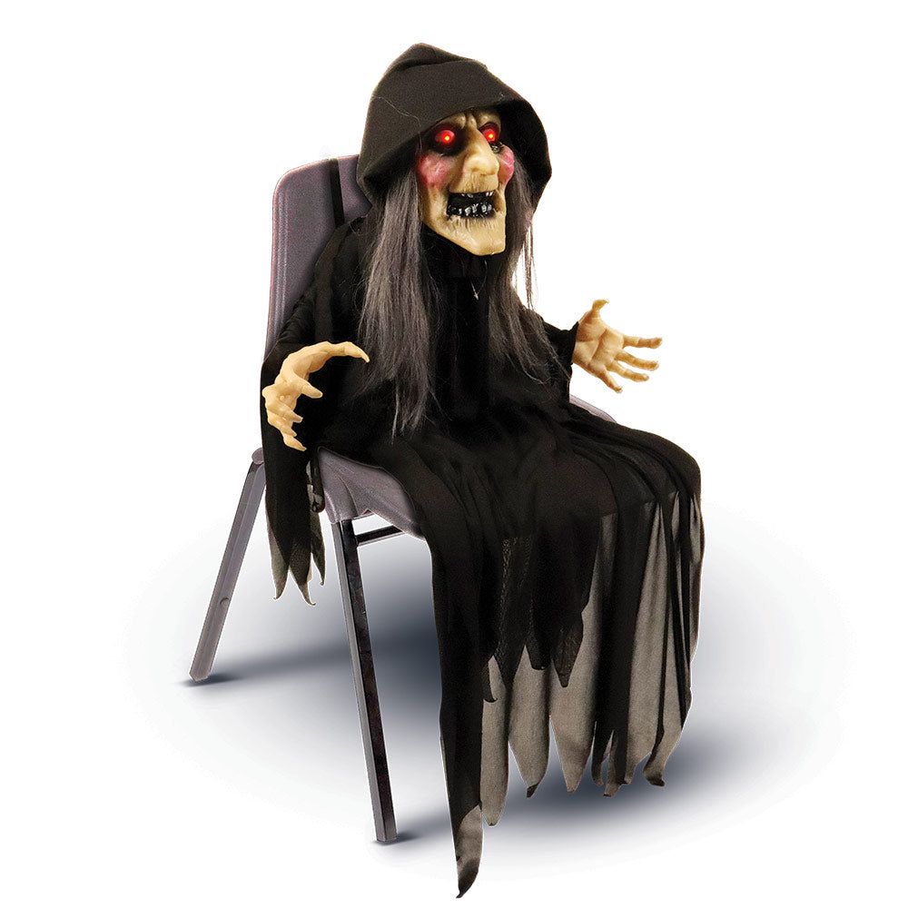 Mad Toys Spooky 47-Inch Hook-Over Chair Light-Up Eyes with Sound Witch Halloween Decoration