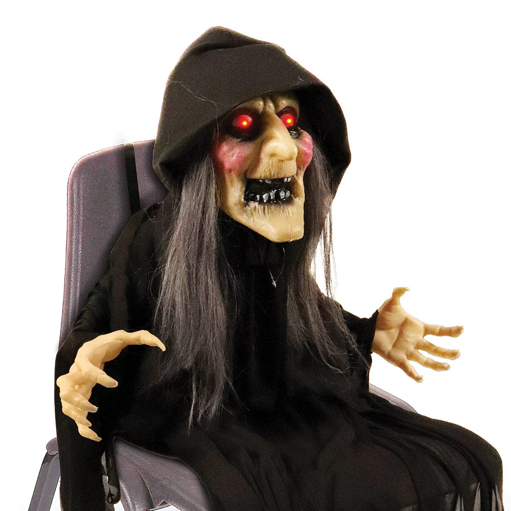 Mad Toys Spooky 47-Inch Hook-Over Chair Light-Up Eyes with Sound Witch Halloween Decoration