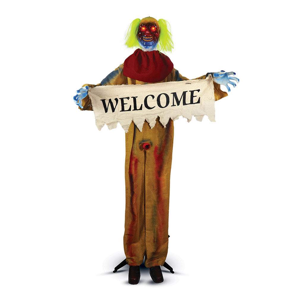 Mad Toys Creepy 72" Standing & Shaking "Welcome" Banner Clown Halloween Decoration