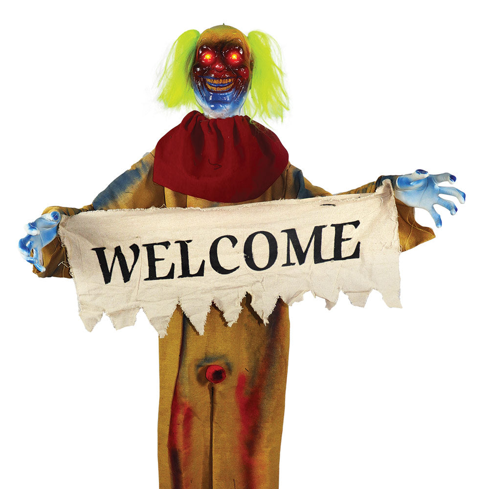 Mad Toys Creepy 72" Standing & Shaking "Welcome" Banner Clown Halloween Decoration