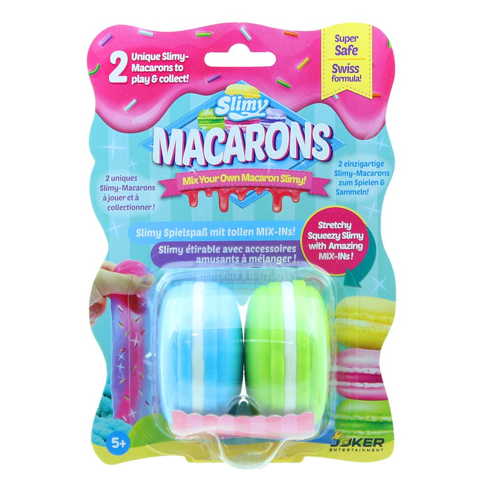 Slimy Coloured Macarons 2-Piece Set – Stretchy, Squeezy Slime with Amazing Mix-Ins – Swiss Formula, Nontoxic, Collectible Blister Card Toy for Kids
