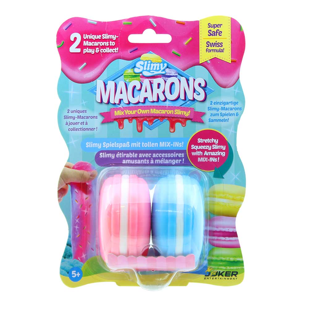 Slimy Coloured Macarons 2-Piece Set – Stretchy, Squeezy Slime with Amazing Mix-Ins – Swiss Formula, Nontoxic, Collectible Blister Card Toy for Kids