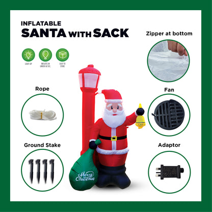 Mad Toys 6 Ft Inflatable Santa Claus Carrying Sack Light Up Xmas Outdoor/ Indoor Giant Blow Up Holiday Decorations