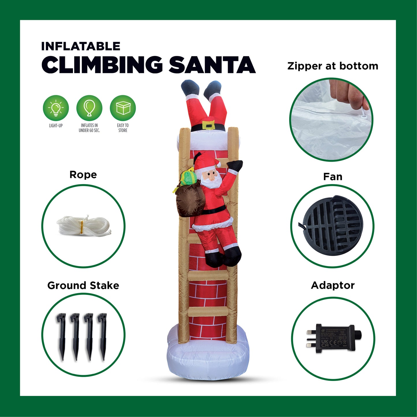 Mad Toys 7 Feet Inflatable Climbing Santa in a Chimney Xmas Indoor & Outdoor Blow Up Holiday Decorations