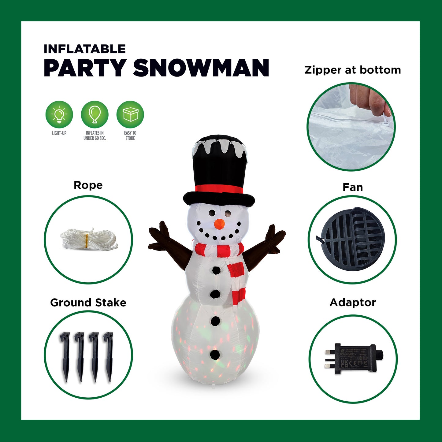 Mad Toys 6 Feet Inflatable Party Snowman Xmas Indoor & Outdoor Blow Up Holiday Decorations