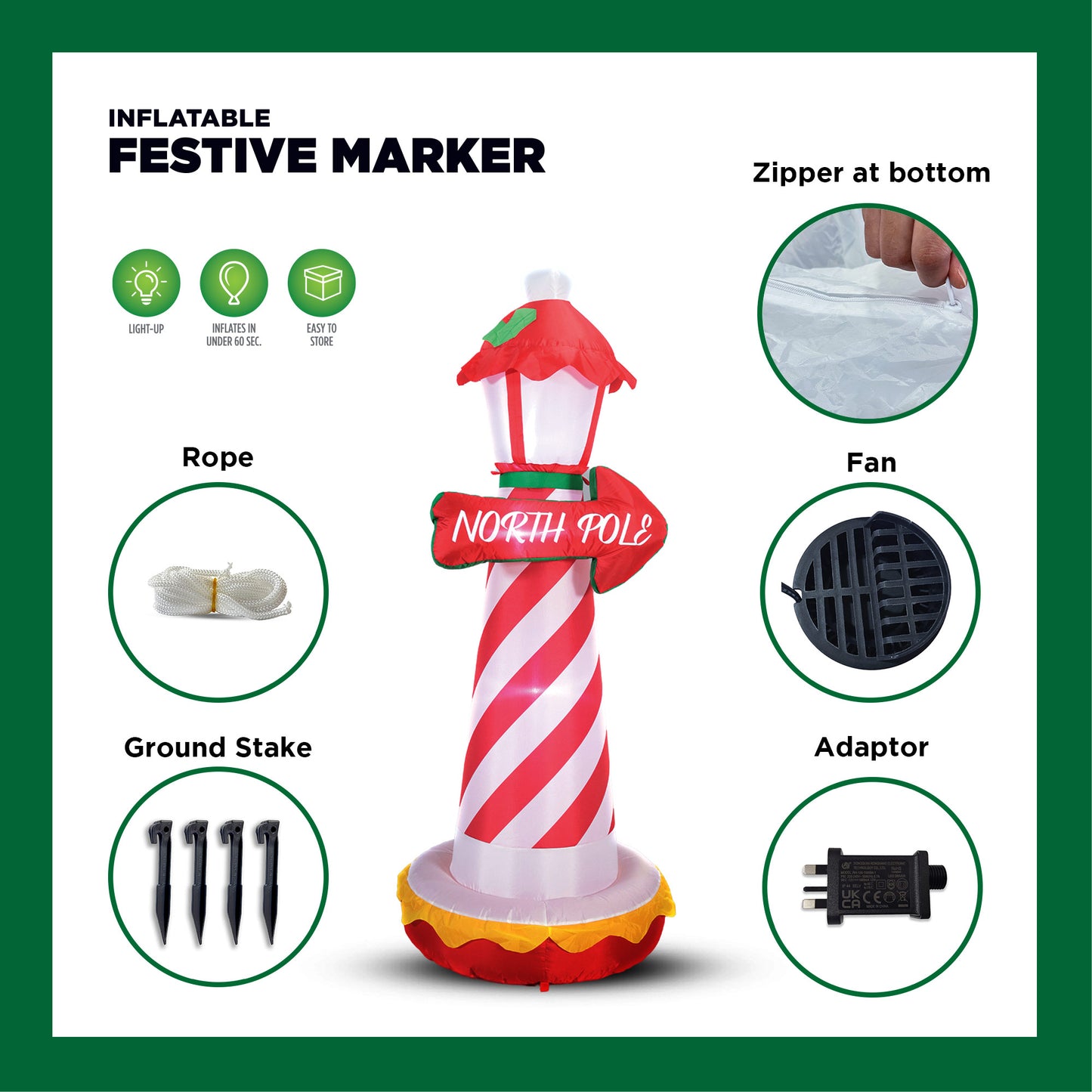 Mad Toys 6 Feet Inflatable Festive North Pole Marker Xmas Indoor & Outdoor Blow Up Holiday Decorations