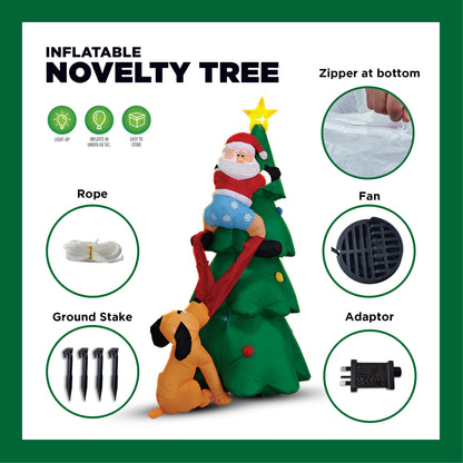 Mad Toys 7 Feet Inflatable Climbing in a Tree Santa & Dog Xmas Indoor & Outdoor Blow Up Holiday Decorations