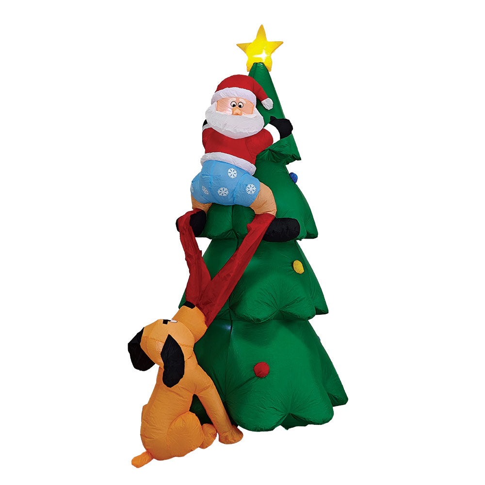 Mad Toys 7 Feet Inflatable Climbing in a Tree Santa & Dog Xmas Indoor & Outdoor Blow Up Holiday Decorations