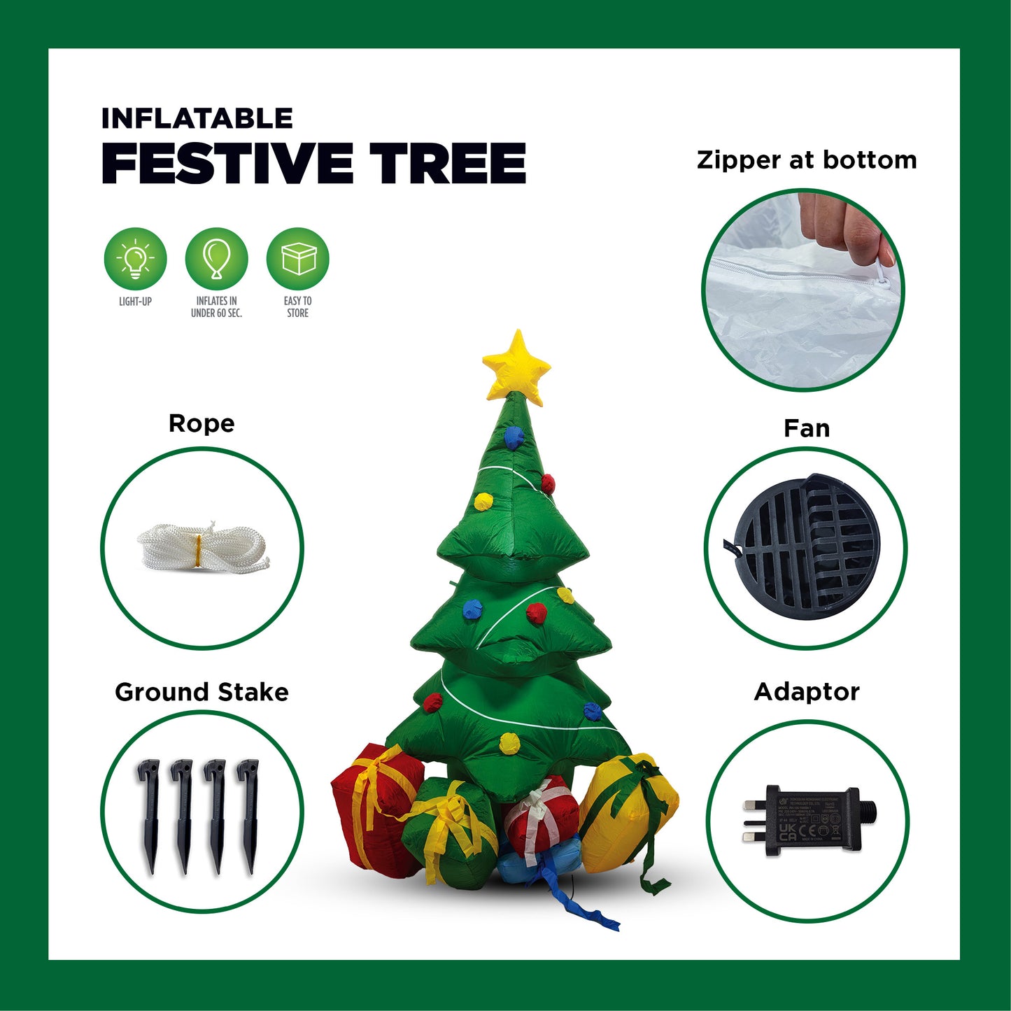 Mad Toys 5.3 Feet Inflatable Christmas Tree & Gifts Xmas Indoor & Outdoor Blow Up Holiday Decorations