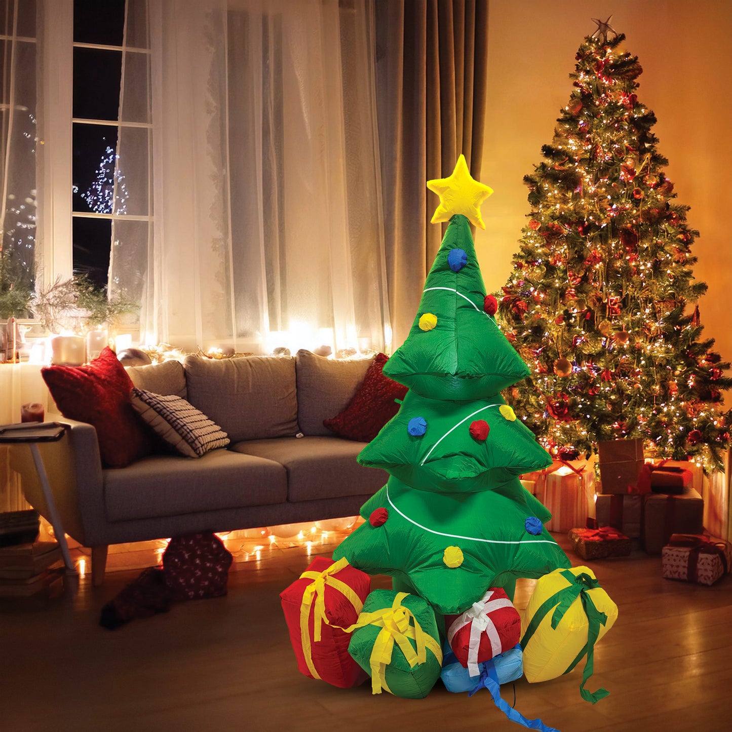 Mad Toys 5.3 Feet Inflatable Christmas Tree & Gifts Xmas Indoor & Outdoor Blow Up Holiday Decorations