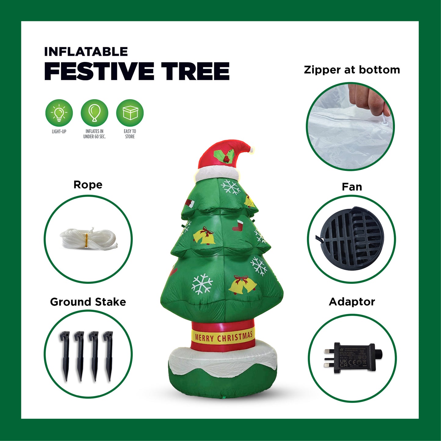 Mad Toys 7 Feet Christmas Tree with Hat  Xmas Indoor & Outdoor Blow Up Holiday Decorations