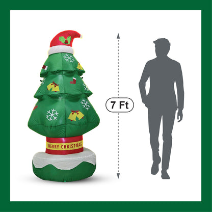 Mad Toys 7 Feet Christmas Tree with Hat  Xmas Indoor & Outdoor Blow Up Holiday Decorations