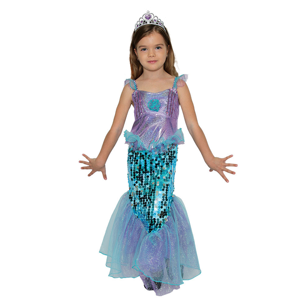 Mad Toys Mermaid Princess Fancy Dress with Tiara Girls Costume